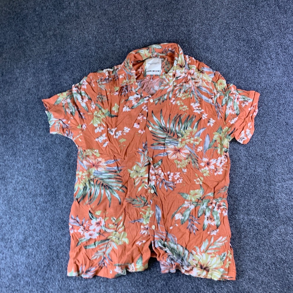 Denim & Flower Ricky Singh Hawaiian Shirt Mens Medium Orange Floral Button Up